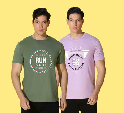WOOSTRO Typography, Graphic Print Men Round Neck Green, Purple T-Shirt