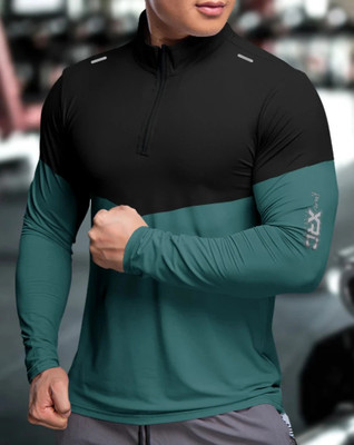 GGARBLY Solid Men High Neck Green T-Shirt