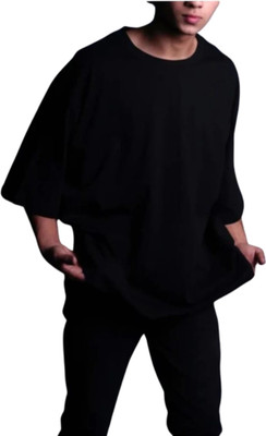etsun Solid Men Round Neck Black T-Shirt