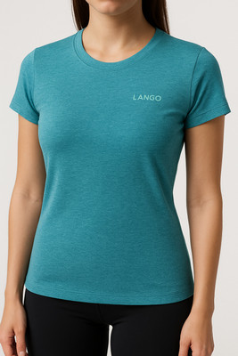 F65 Solid Women Round Neck Blue T-Shirt