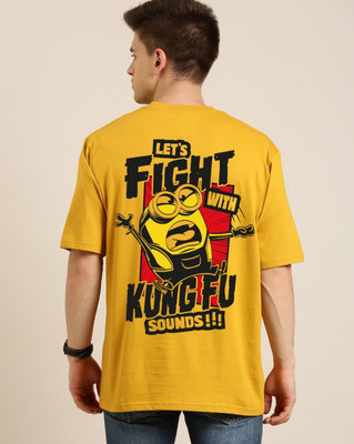 Clickwell Trend Printed, Typography Men Round Neck Yellow T-Shirt