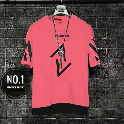 NB NICKY BOY Printed, Typography Men Round Neck Pink T-Shirt