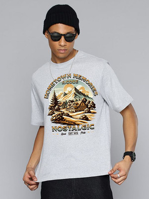 R.Code by The Roadster Life Co. Graphic Print Men Round Neck Grey T-Shirt