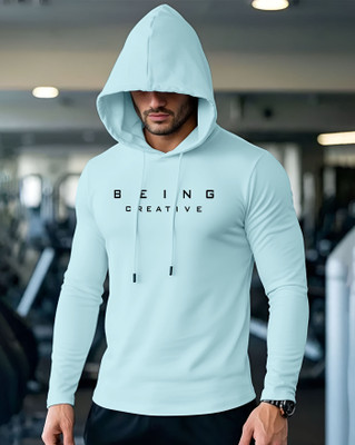 ENITOR Printed Men Hooded Neck Light Blue T-Shirt