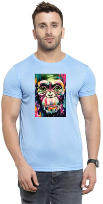 LV CARE Printed Men Round Neck Blue T-Shirt