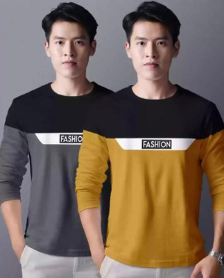 TEEMEX Colorblock Men Round Neck Multicolor T-Shirt