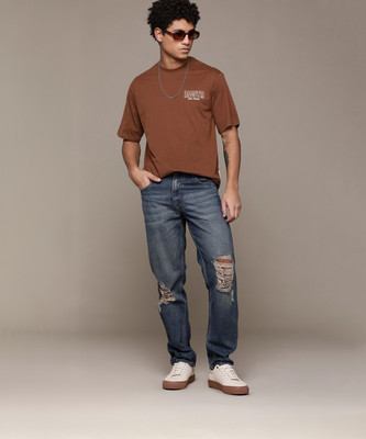 Roadster Solid Men Round Neck Brown T-Shirt