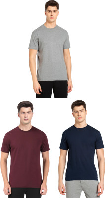 JOCKEY Solid Men Round Neck Grey, Maroon, Navy Blue T-Shirt