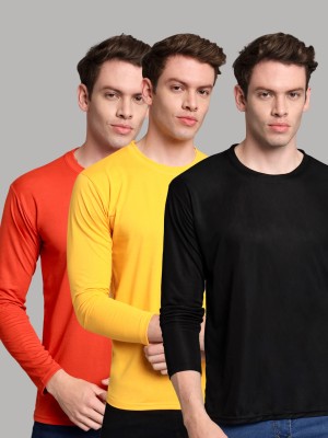 InkTees Solid Men Round Neck Red, Black, Yellow T-Shirt