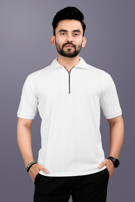 ANTILA FASHIONZONE Self Design Men Polo Neck White T-Shirt