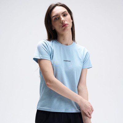 Snapback Solid Women Round Neck Blue T-Shirt