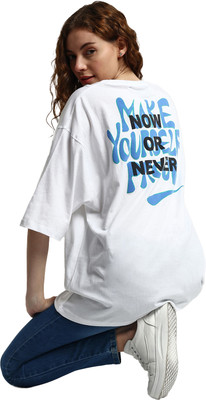 ikichic Printed, Typography Women Round Neck White T-Shirt