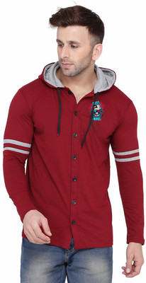 Money Leaf Graphic Print Men Hooded Neck Maroon T-Shirt