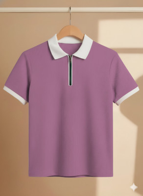 QOWL Printed Men Polo Neck Pink T-Shirt
