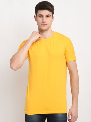 RULEDBYSUN Solid Men Round Neck Yellow T-Shirt