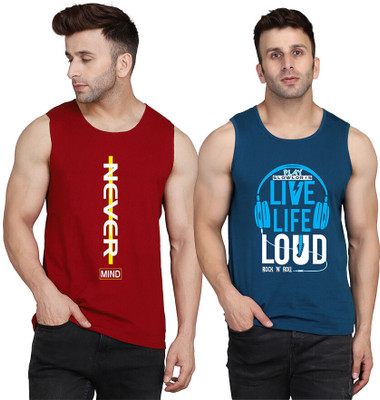 SLOWLORIS Printed, Colorblock Men Round Neck Dark Blue, Maroon T-Shirt