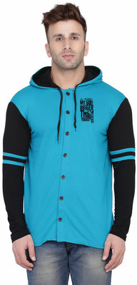 GEUM Printed Men Hooded Neck Light Green, Black T-Shirt