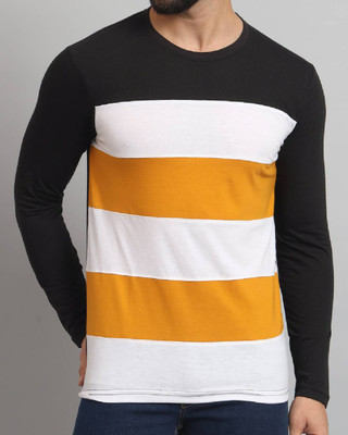 OXRYZER Colorblock Men Round Neck Black T-Shirt