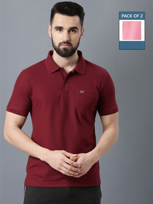 Force NXT Solid Men Polo Neck Multicolor T-Shirt