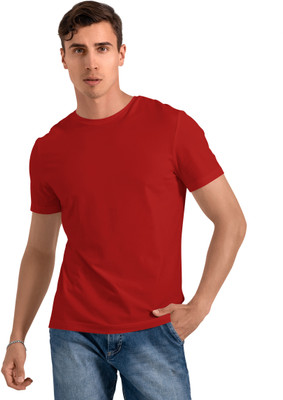 CONTENO Solid Men Round Neck Red T-Shirt