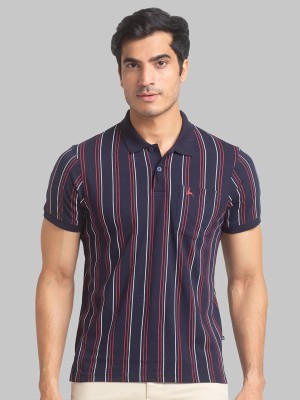 PARX Striped Men Polo Neck Blue T-Shirt