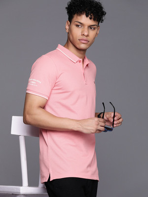 Louis Philippe Jeans Solid Men Polo Neck Pink T-Shirt