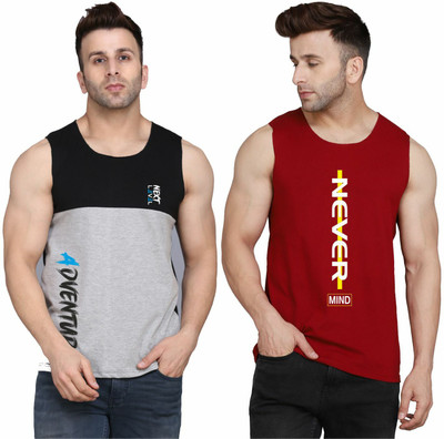 SLOWLORIS Printed Men Round Neck Black, Grey, Maroon T-Shirt