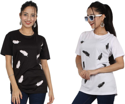TEE TREE Self Design Women Round Neck Multicolor T-Shirt