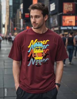 Smartees Printed Men Round Neck Maroon T-Shirt