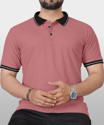 VeBNoR Solid Men Polo Neck Pink T-Shirt