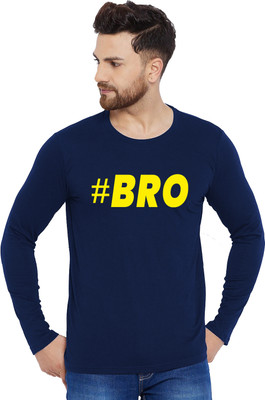 Organic Chics Typography Men Round Neck Navy Blue T-Shirt