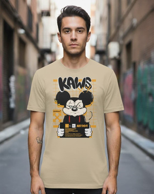 PIDAM Graphic Print Men Round Neck Reversible Beige T-Shirt