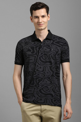 LOUIS PHILIPPE Abstract Men Polo Neck Black T-Shirt