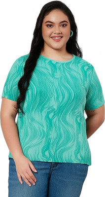 Star Touch Printed Women Round Neck Light Green T-Shirt