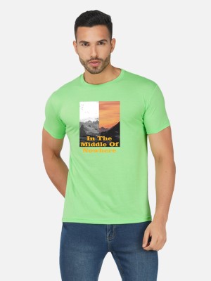 GLOBAL NOMAD Printed, Typography Men Round Neck Dark Green T-Shirt