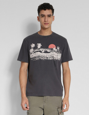 VAN HEUSEN Graphic Print Men Round Neck Grey T-Shirt
