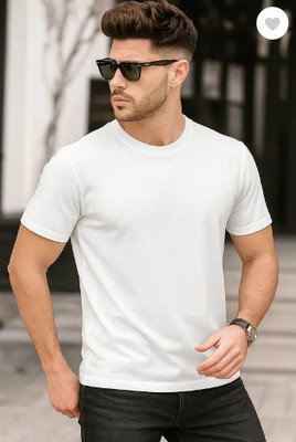Faith Urban Solid Men Round Neck White T-Shirt