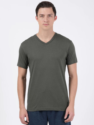 JOCKEY Solid Men V Neck Dark Green T-Shirt
