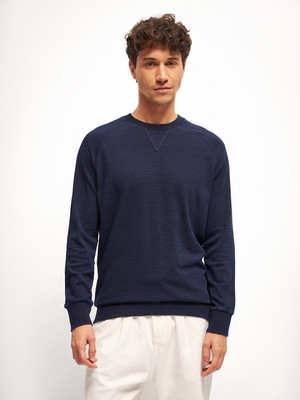THE BEAR HOUSE Self Design Men Round Neck Blue T-Shirt