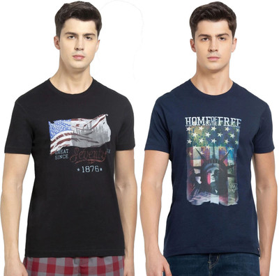 JOCKEY Graphic Print Men Round Neck Black, Dark Blue T-Shirt