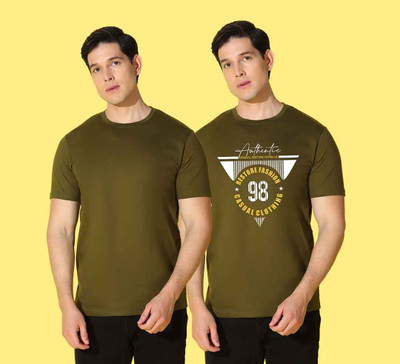 WOOSTRO Printed, Solid Men Round Neck Brown T-Shirt