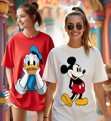 DISNEY by DreamBe Printed Women Round Neck Multicolor T-Shirt