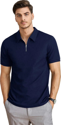Dark Drive Solid Men Polo Neck Blue T-Shirt