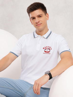 NAUTICA Printed Men Polo Neck White T-Shirt