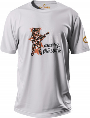 Enciger Printed Men Round Neck Grey T-Shirt