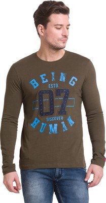 BEING HUMAN Typography Men Round Neck Green T-Shirt