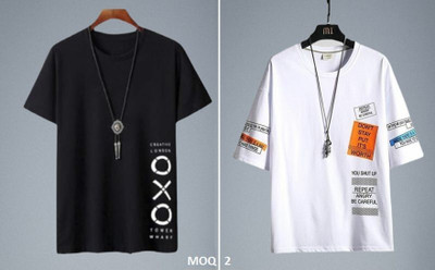 stylesmyth Printed Men Round Neck Black, White T-Shirt