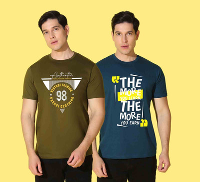 WOOSTRO Printed Men Round Neck Green, Blue T-Shirt