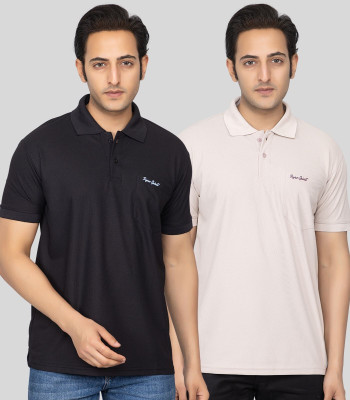 Pyro Spirit Printed Men Polo Neck Beige, Black T-Shirt