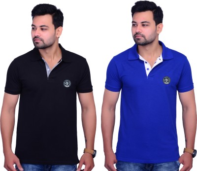 Cousin's Solid Men Polo Neck Blue, Black T-Shirt